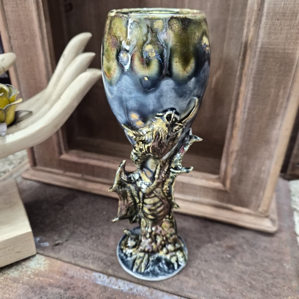 Green Dragon Goblet Crystal Fantasy Stemware